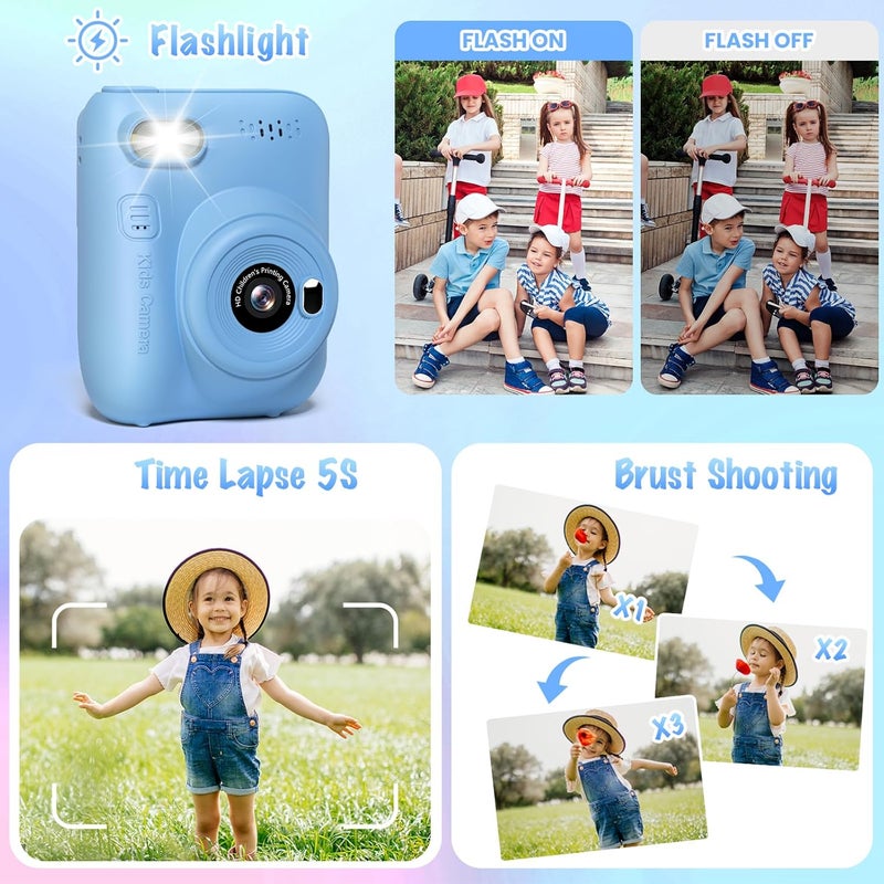 Gofunly Kids Camera Instant Print, 3.0" HD 32MP Birthday Gifts for 3-12 Year Old Girls Boys, 1080P Digital Camera for Toddler Children, Portable Toy with 32GB SD Card-Blue - Image 4